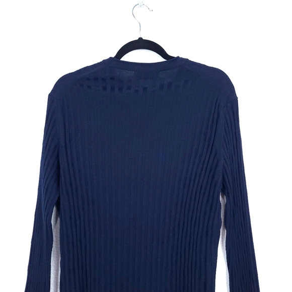 Corneliani Men's Virgin Wool Ribbed Navy Blue Jumper Sweater - Picture 14 of 15